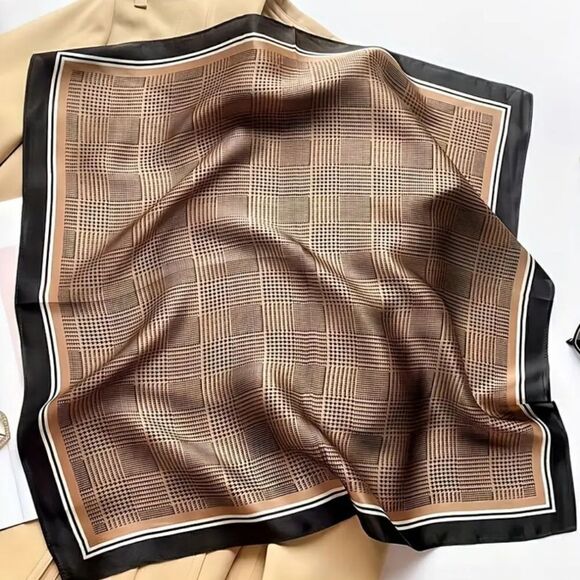 27"x27" Square Scarf Thin Soft Cozy Smooth Neck Scarf Brown & Black - Picture 4 of 7